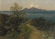 Julius Ludwig Friedrich Runge, Sudliche Kustenlandschaft. Blick von der Hohe auf Insel an einem Sonnentag